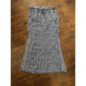 H&M L.O.G.G. Boho Maxi Skirt Size 12 Blue White Geometric Drawstring